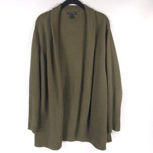 EILEEN FISHER ORGANIC LINEN & COTTON Open‎ Cardigan Rib Knit Long Sleeve LARGE